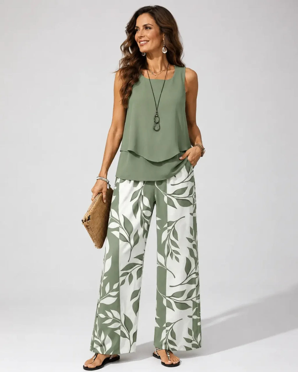 Conjunto Verde Salvia Blusa y Pantalón Botánico