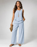 Conjunto Rayas Azul Top y Pantalón Ancho