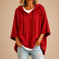 Poncho de Punto con Capucha en Rojo