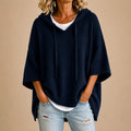 Poncho de Punto con Capucha en Azul Marino