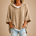 Poncho de Punto con Capucha en Caqui