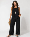 Conjunto Negro Top en Capas y Pantalón Ancho
