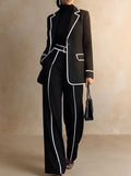 Claudia | Conjunto de Dos Piezas de Blazer con Ribete en Contraste Negro y Pantalón de Pierna Ancha