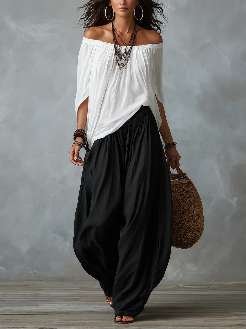 Conjunto de hombros descubiertos y pantalón fluido - Marta