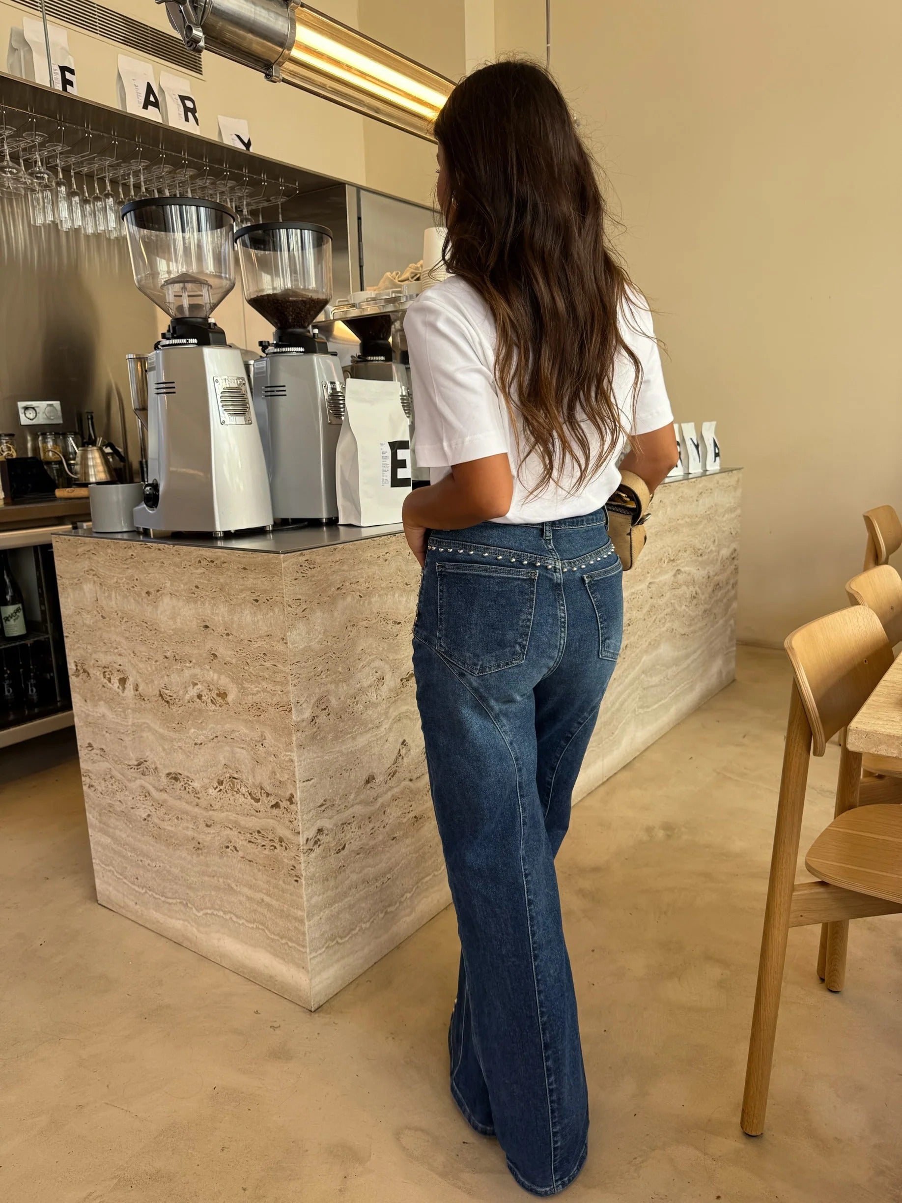 Pantalones Detalles con tachuelas Wide Leg Denim