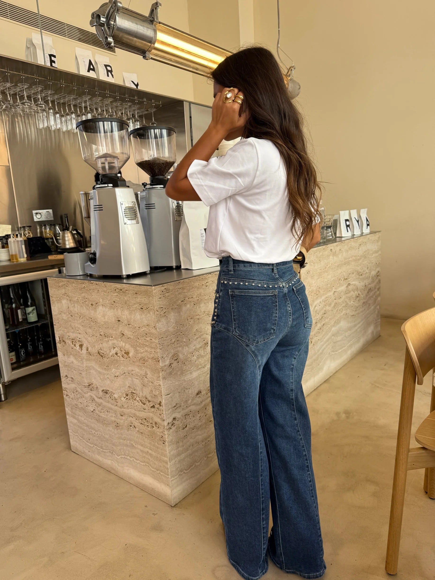 Pantalones Detalles con tachuelas Wide Leg Denim
