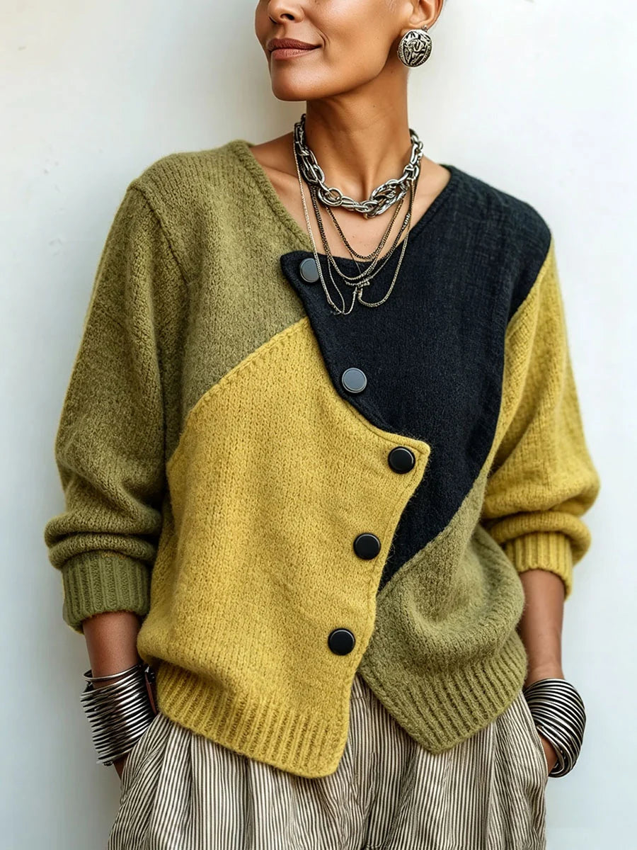 Jersey de punto asimétrico con bloques de color Artisti Cozy