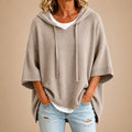 Poncho de Punto con Capucha en Topo